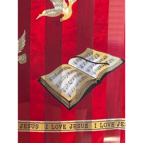 Red Scarf I Love Jesus Bible Praying Hands Doves Religious - Picture 2 of 7